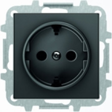 Розетка электрическая SCHUKO с заземлением и защитными шторками, автоматические клеммы, 16А/250В, с накладкой ABB SKY (чёрный бархат)