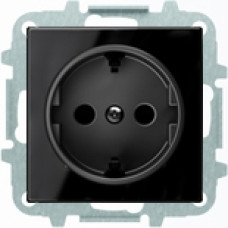 Розетка электрическая SCHUKO с заземлением и защитными шторками, автоматические клеммы, 16А/250В, с накладкой ABB SKY (чёрное стекло)