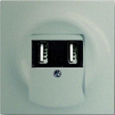 Зарядка USB двойная, 1400мА (по 700мА на каждое гнездо), с лицевой панелью ABB Impuls (шампань-металлик)