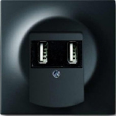Зарядка USB двойная, 1400мА (по 700мА на каждое гнездо), с лицевой панелью ABB Impuls (черный бархат)
