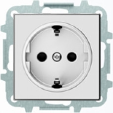 Розетка электрическая SCHUKO с заземлением и защитными шторками, автоматические клеммы, 16А/250В, с накладкой ABB SKY (белое стекло)