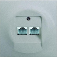 Розетка телефонная на 2 коннектора с лицевой панелью ABB Impuls (серебристый металлик)